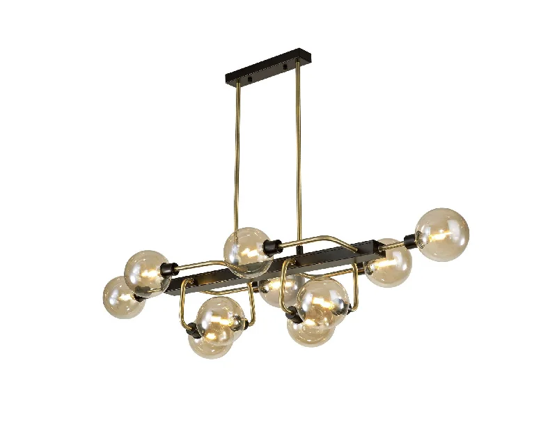 Track lighting for small apartmentsDarcy Fixed Pendant Ceiling, 10 Light G9, Matt Black/Antique Brass/Cognac Glass
